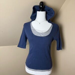 Blue Hooded Women's‎ Top Digital Clothing Layered Size Medium